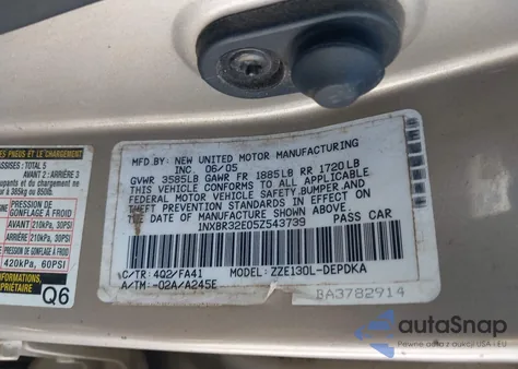 2005 Toyota Corolla Ce from USA, damaged, VIN 1NXBR32E05Z543739